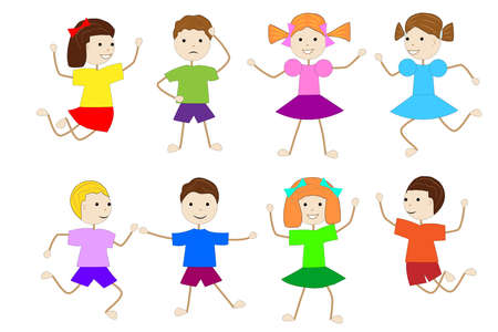 set of children of girls and boys on a white background,vector illustrationのイラスト素材
