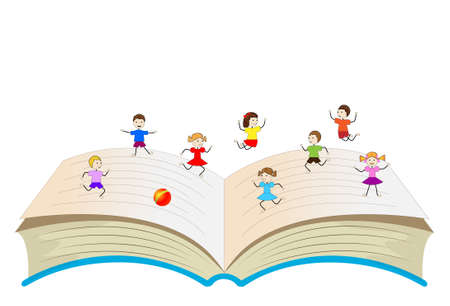 open book with playing children,vector illustrationのイラスト素材