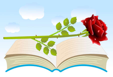 red rose on an open book,vector illustrationのイラスト素材