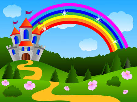 fairy-tale palace on the fringe of the forest, vector illustrationのイラスト素材