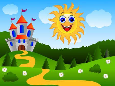 fairy-tale palace on the fringe of the forest, vector illustrationのイラスト素材