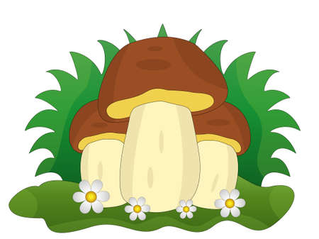 three mushrooms with flowers on a white background,  vector  illustrationのイラスト素材