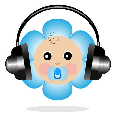 baby in headsets on a white background,  vector  illustrationのイラスト素材
