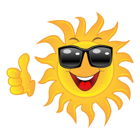 merry sun spectacled a thumb heaved up upwards,  vector  illustrationのイラスト素材