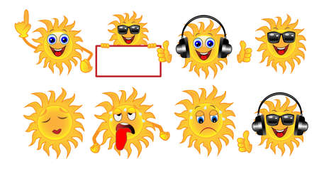 set a sun of different emotion, vector illustrationのイラスト素材