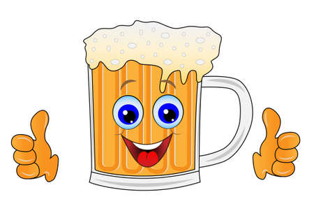 merry mug of beer on a white background, vector illustrationのイラスト素材