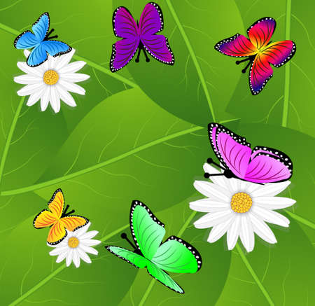 background  with flowers and butterflies, vector illustrationのイラスト素材