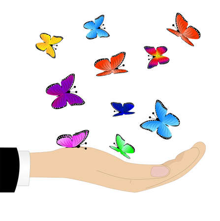 varicoloured butterflies on a handのイラスト素材