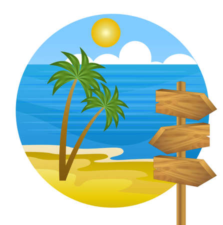 summer  landscape with a sea and wooden pointerのイラスト素材