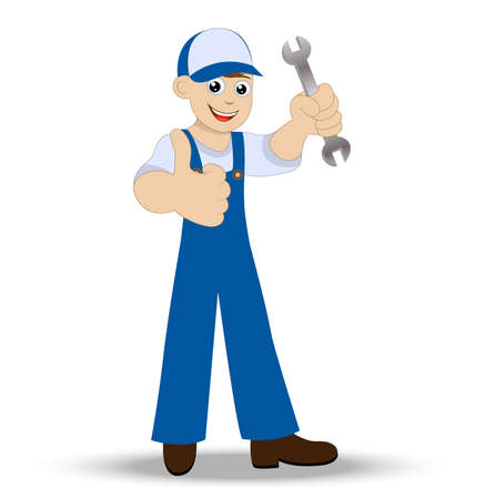 man a locksmith with a wrench in hand shows gesture "perfectly "のイラスト素材