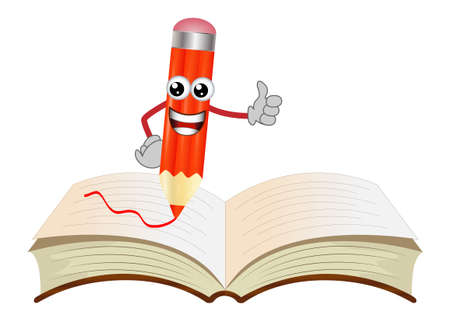 merry pencil on an open book,vector illustrationのイラスト素材