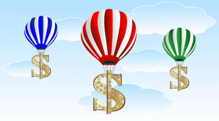 large balloons lift the symbols of dollar upwardsのイラスト素材
