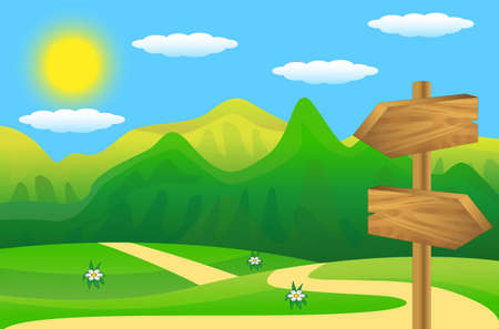 wooden pointer to the green lawnのイラスト素材