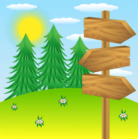 wooden pointer to the green lawn, vector illustrationのイラスト素材