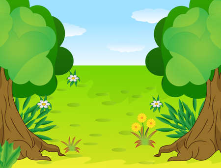 summer landscape with trees and blue sky,vector illustrationのイラスト素材