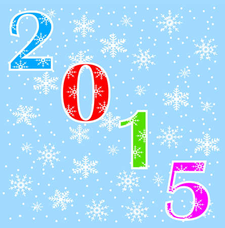 numbers 2015 on a blue background with snowflakes,vector illustrationのイラスト素材