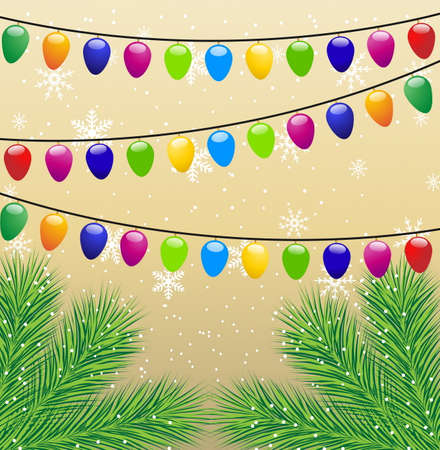christmas background with the sprigs of fir-tree and festive garlands,vector illustrationのイラスト素材
