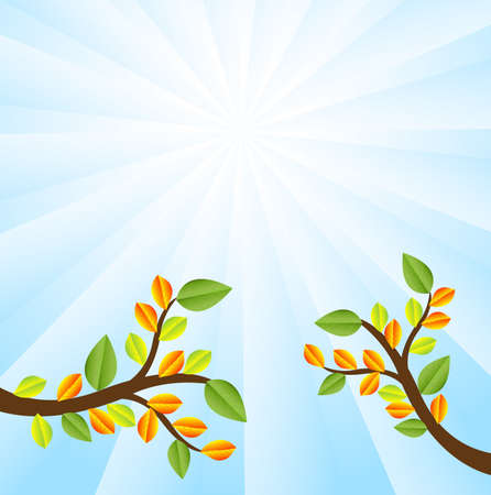 two branches with autumn leaves on a background sky,vector illustrationのイラスト素材