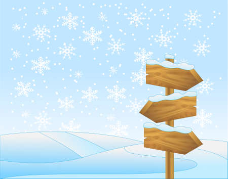 winter landscape with a wooden  pointer,  vector  illustrationのイラスト素材