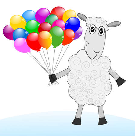 merry sheep with air marbles on a white background,vector illustrationのイラスト素材
