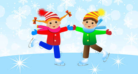 children on skates ,vector illustrationのイラスト素材