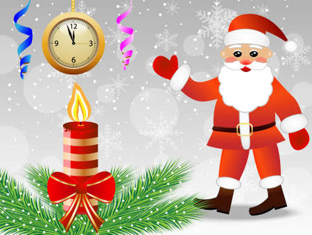 christmas postal with Santa claus, by hours and candle,vector illustrationのイラスト素材