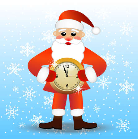 merry Santa claus with a clock,vector illustrationのイラスト素材