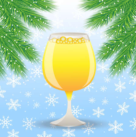 glass of champagne and branch of christmas tree,vector illustrationのイラスト素材