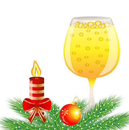 festive background with glass of champagne and christmas decorations,vector illustrationのイラスト素材