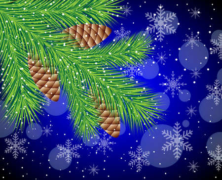 branch of christmas tree with cones,vector illustrationのイラスト素材