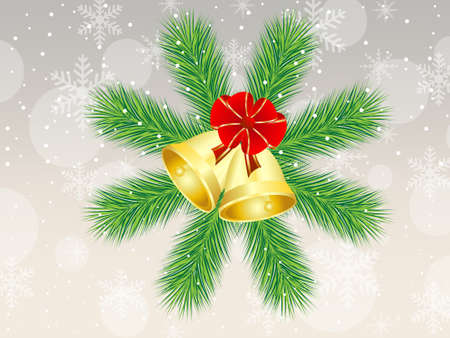 christmas postal with green branches and campanellis,vector illustrationのイラスト素材