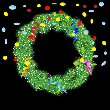 christmas chaplet with a serpentine and confetti,vector illustrationのイラスト素材