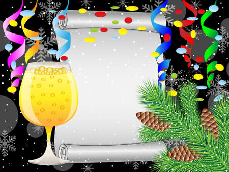 christmas background with glass of champagne and festive decorations,vector illustrationのイラスト素材