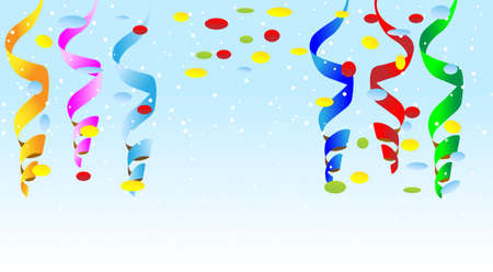 festive christmas background with green branches and serpentine,  vector  illustrationのイラスト素材