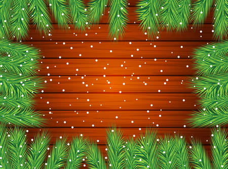 wooden texture with the branches of christmas tree,  vector  illustrationのイラスト素材