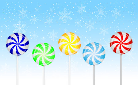 candies lollipops on a blue backgroundのイラスト素材