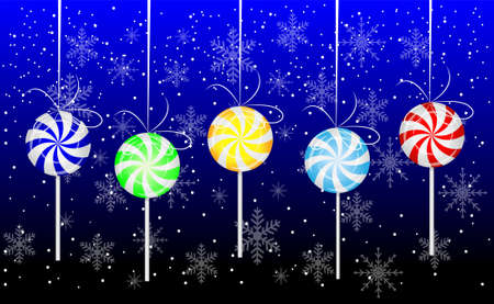 candies lollipops hang on a blue backgroundのイラスト素材