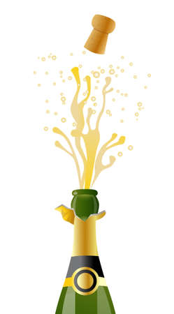 open bottle of champagne on a white backgroundのイラスト素材
