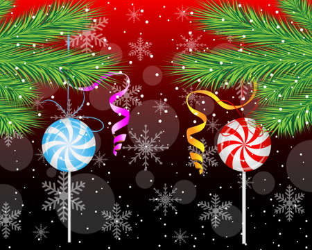 candies lollipops hang on the branches of christmas treeのイラスト素材