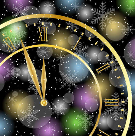 clock on a christmas background,  vector  illustrationのイラスト素材