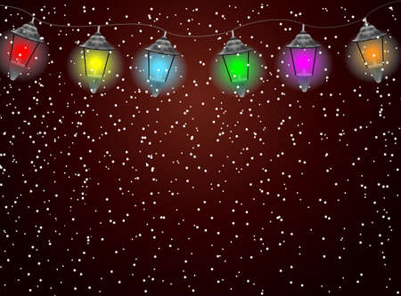 festive garland with varicoloured lanterns, vector  illustrationのイラスト素材