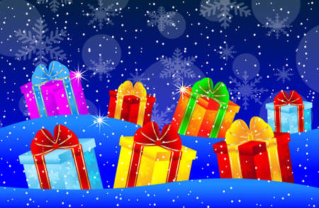bright boxes with gifts on to snow,vector illustrationのイラスト素材