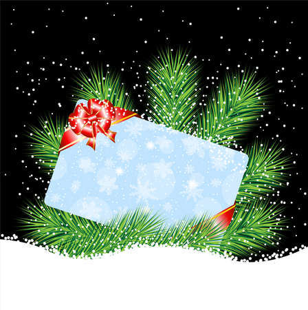 greeting-card on the green branches of christmas tree,  vector  illustrationのイラスト素材