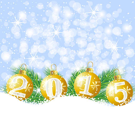 festive marbles with numbers 2015 lie on to snow,  vector  illustrationのイラスト素材