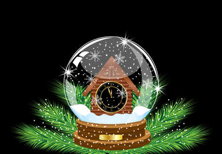 festive ball with a clock as a house inwardly,vector illustrationのイラスト素材