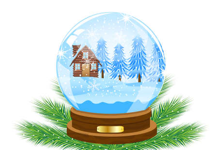 festive ball with winter landscape inwardly,vector illustrationのイラスト素材