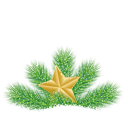 festive star with the branches of fir-tree on to snow,  vector  illustrationのイラスト素材