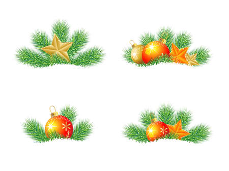 festive decorations with the branches of fir-tree on to snow,  vector  illustrationのイラスト素材