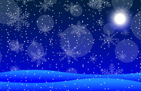 winter night landscape at a moon,  vector  illustrationのイラスト素材