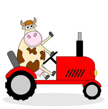 cow riding on a tractor ,vector illustrationのイラスト素材